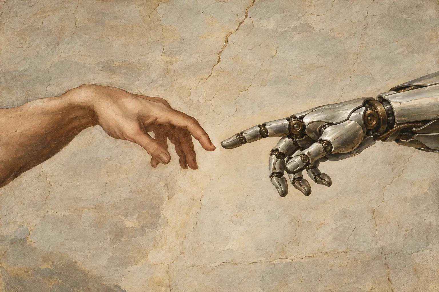 Et menneskes hånd og en robothånd rækker ud mod hinanden